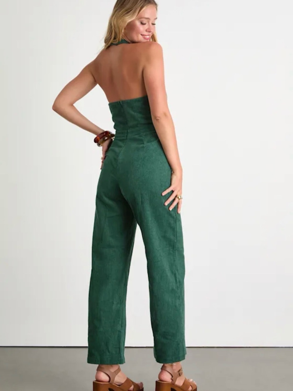 Lulu's Emerald Green Strapless Halter Wide-Leg Jumpsuit